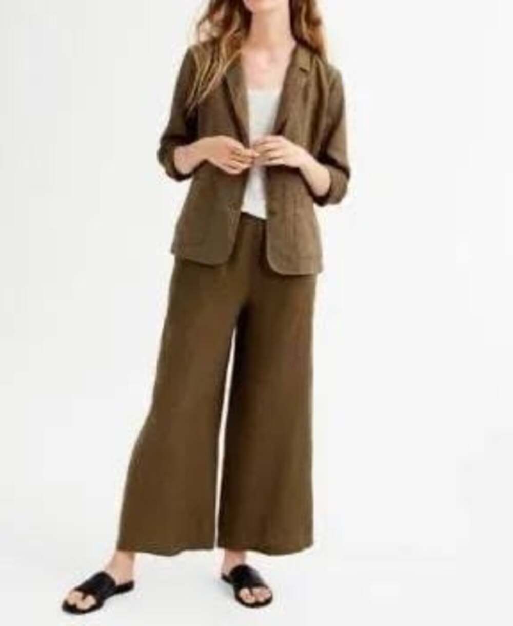 Eileen Fisher Organic Linen Brown Notch Collar Blazer Jacket Size Medium